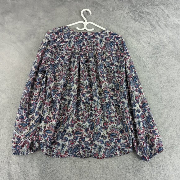 Daniel Rainn Blouse Womens Large Paisley Boho Top Blue Red Long Sleeve Polyester - Picture 6 of 11